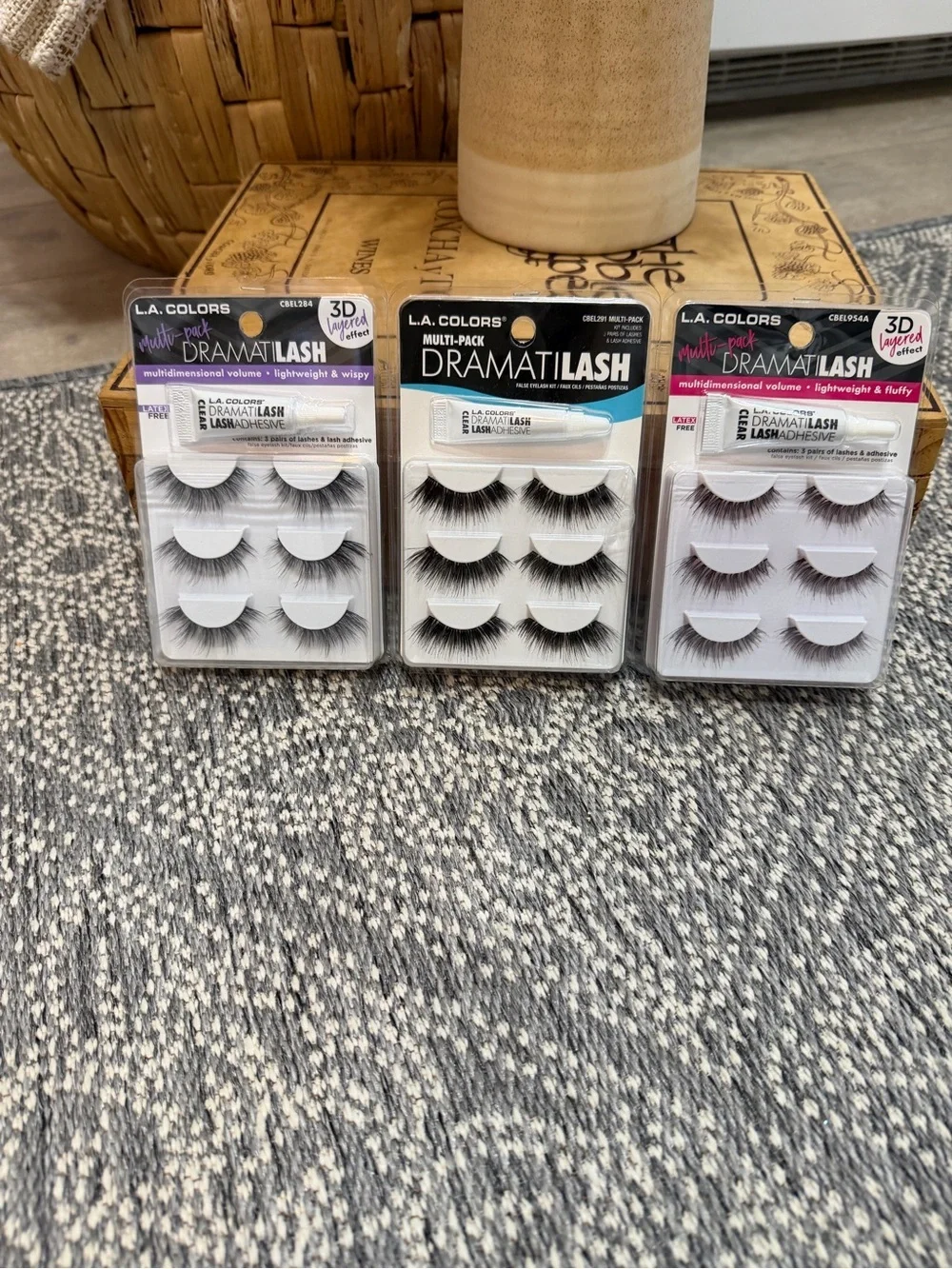 New Fake Eyelashes Bundle- L.A. Colors - 9 Pairs + 3 Lash Adhesives DramatiLash